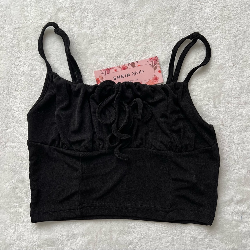 New Shein Tie Front Rushed Bust Top
